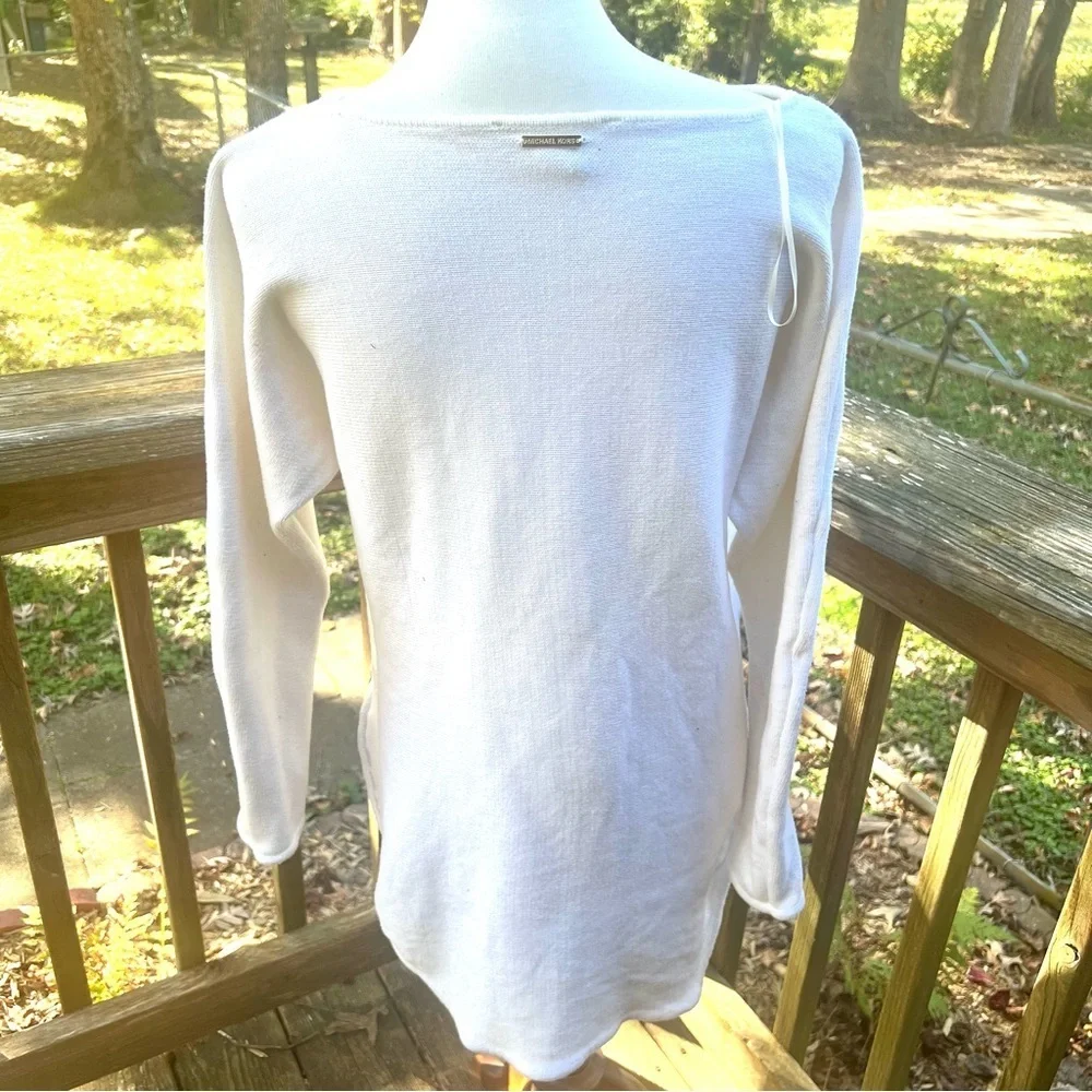 Michael Kors Cream Long Sleeve Top pullover sweater zip sides